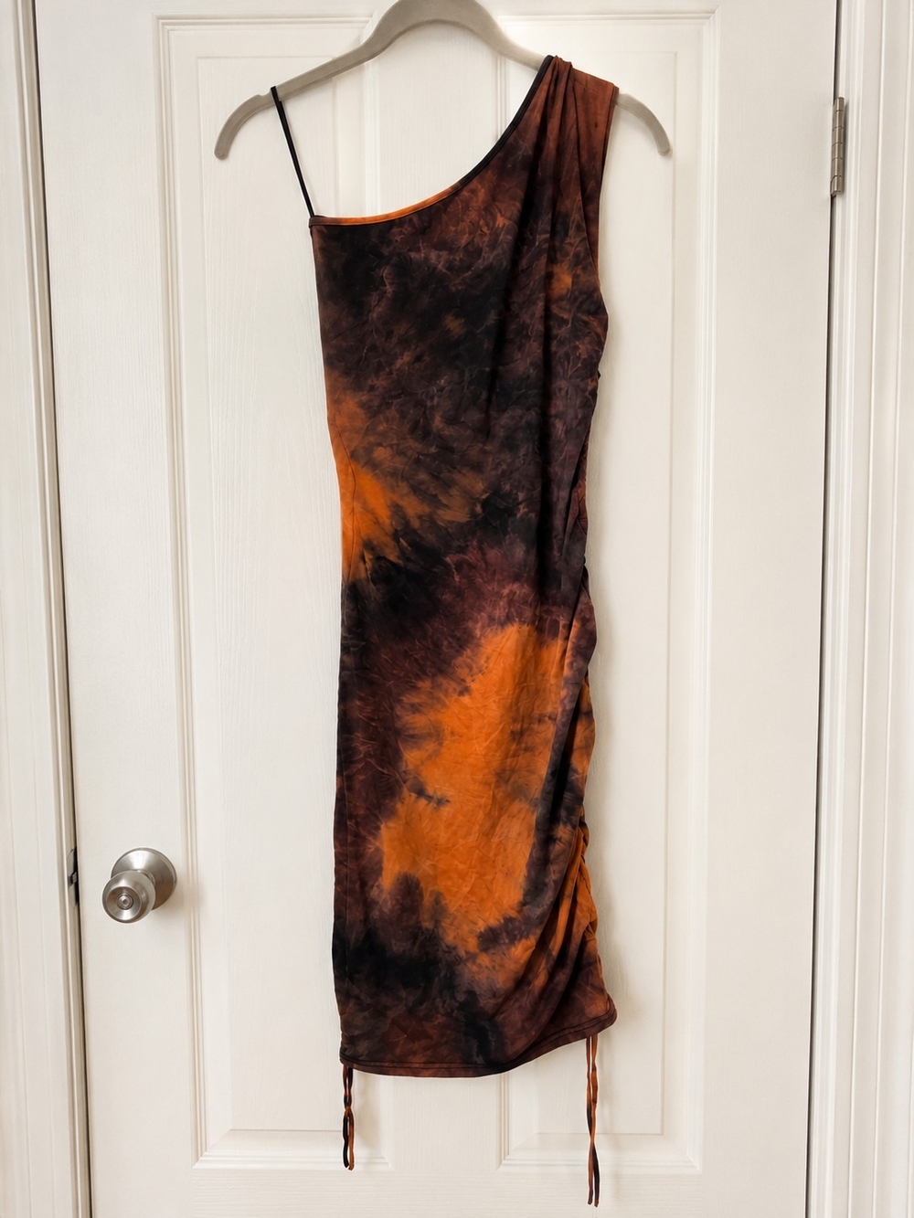Tie-Dye One-Shoulder Bodycon Dress in Orange & Brown